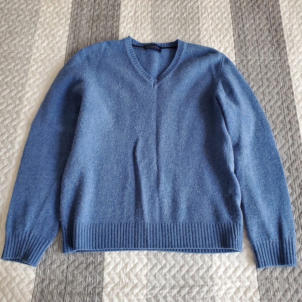 Wool Blend Blue V-Neck Sweater Pullover Made in Italy Size M Unisex Women's Men'